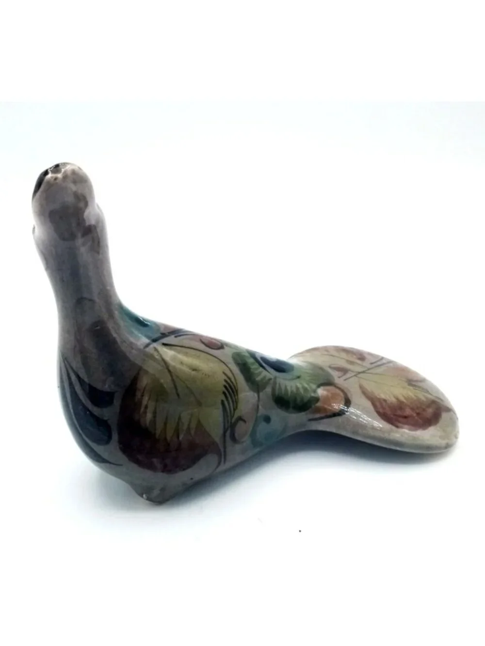 Vintage Mexican Pottery Bird Tonala Style Hand Painted Floral Folk Art Mexico